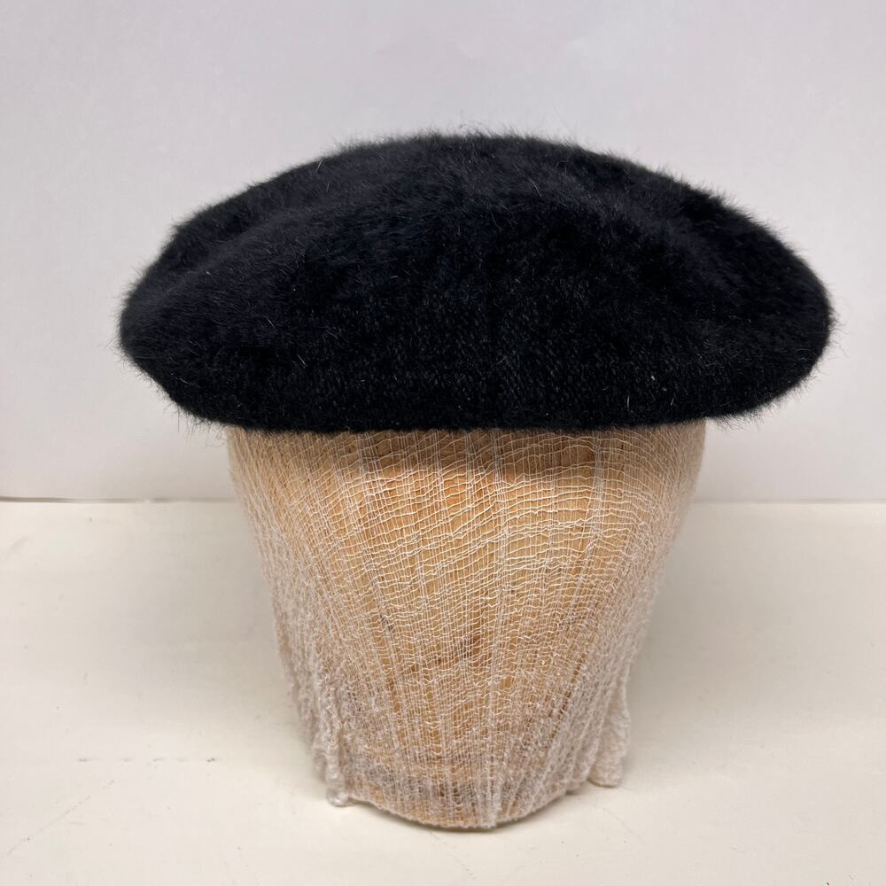 Classic Black Rabbit Hair Beret Soft Plush Hat